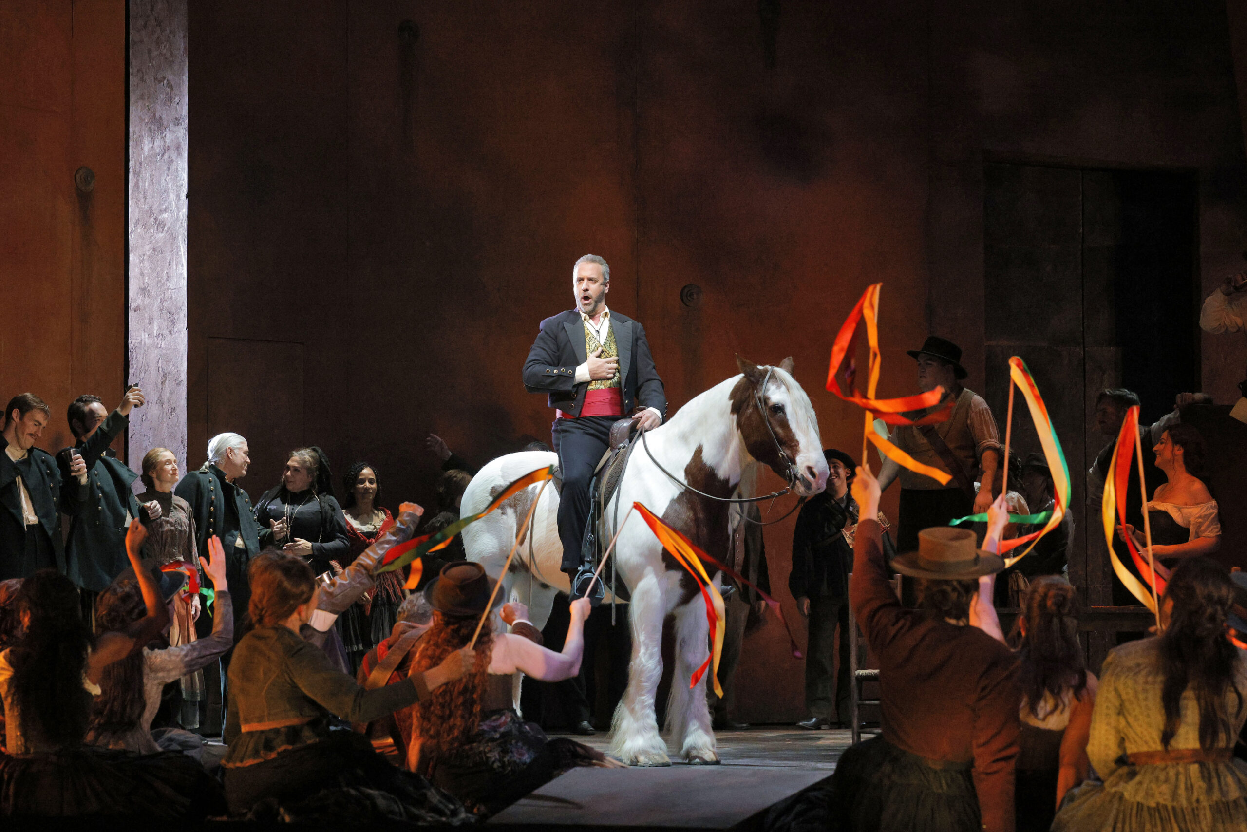 Christian Van Horn as Escamillo on horseback in Carmen at San Francisco Opera